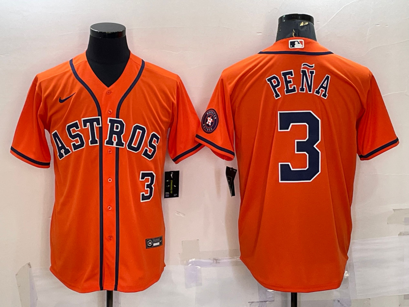 Houston Astros #3 Jeremy Pena Number Orange With Patch Stitched MLB Cool Base Nike Jersey
