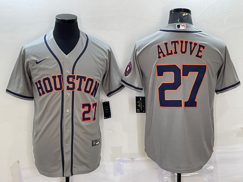 Houston Astros #27 Jose Altuve Number Grey With Patch Stitched MLB Cool Base Nike Jersey