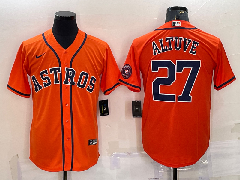 Houston Astros #27 Jose Altuve Orange With Patch Stitched MLB Cool Base Nike Jersey