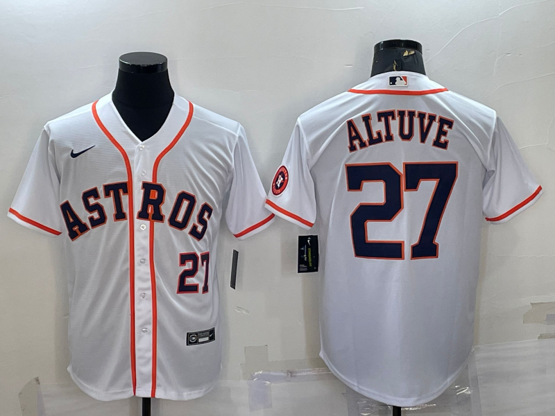 Houston Astros #27 Jose Altuve Number White With Patch Stitched MLB Cool Base Nike Jersey