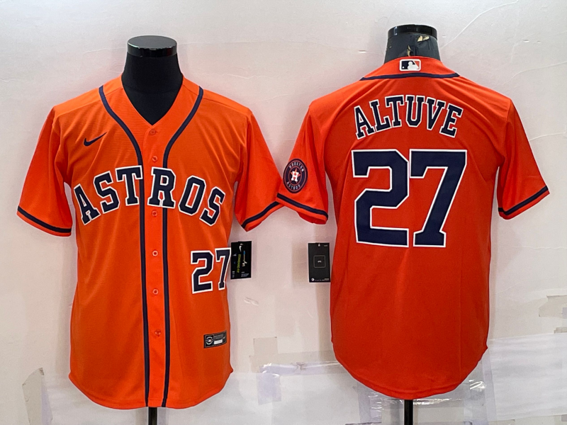 Houston Astros #27 Jose Altuve Number Orange With Patch Stitched MLB Cool Base Nike Jersey