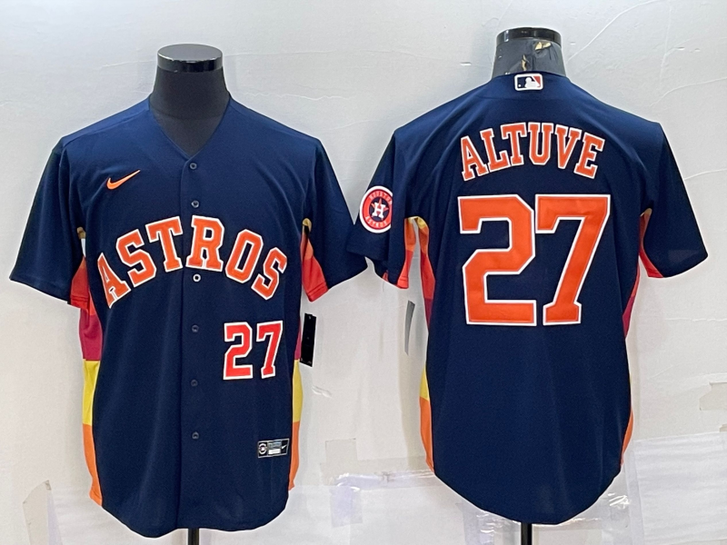 Houston Astros #27 Jose Altuve Number Navy Blue With Patch Stitched MLB Cool Base Nike Jersey