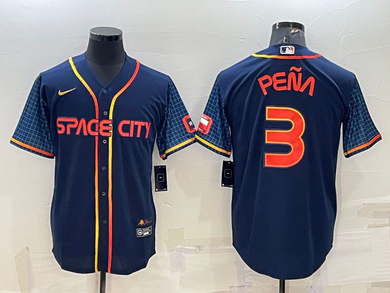 Houston Astros #3 Jeremy Pena 2022 Navy Blue City Connect Cool Base Stitched Jersey
