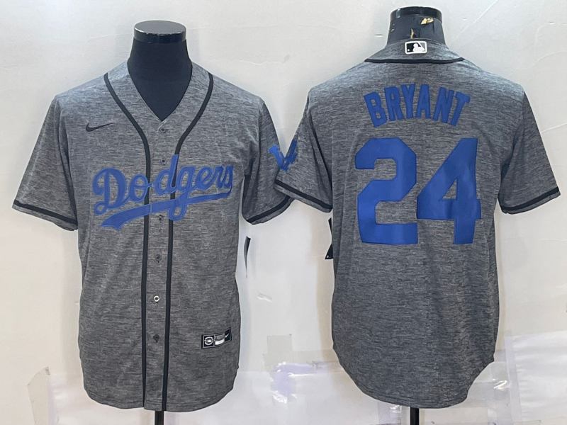 Los Angeles Dodgers #24 Kobe Bryant Grey Gridiron Cool Base Stitched Baseball Jersey