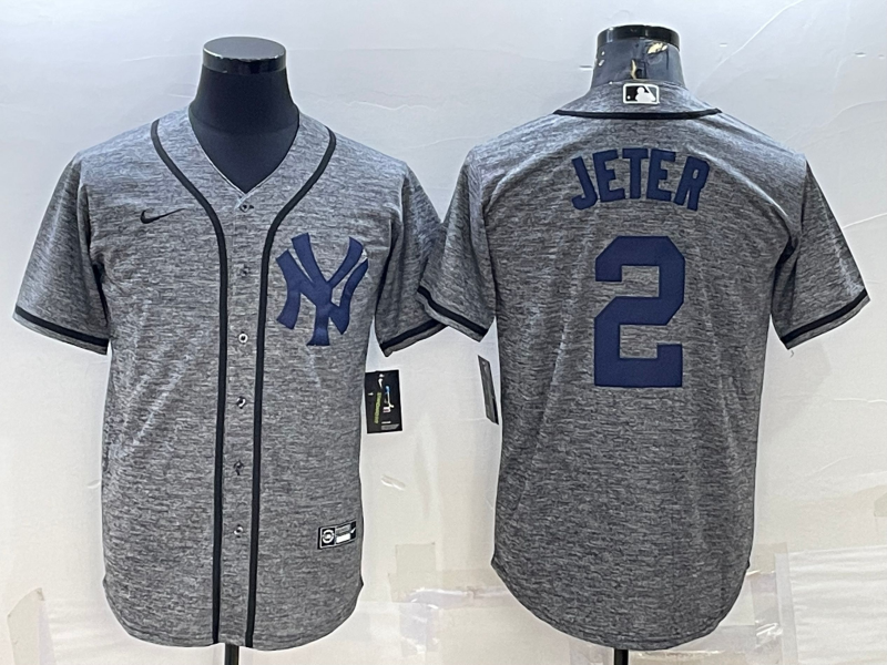 New York Yankees #2 Derek Jeter Grey Gridiron Cool Base Stitched Jersey