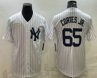 New York Yankees #65 Nestor Cortes Jr White Pinstripe Stitched MLB Cool Base Nike Jersey