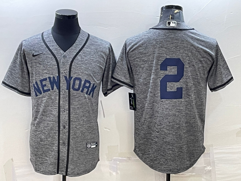 New York Yankees #2 Derek Jeter No Name Grey Gridiron Cool Base Stitched Jersey
