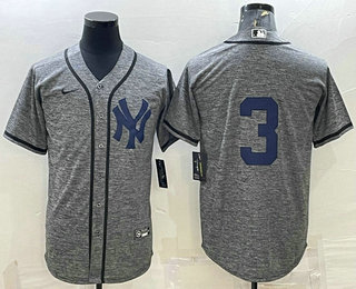 New York Yankees #3 Babe Ruth No Name Grey Gridiron Cool Base Stitched Jersey
