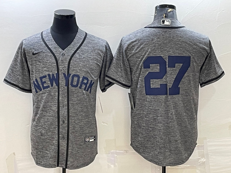 New York Yankees #27 Giancarlo Stanton No Name Grey Gridiron Cool Base Stitched Jersey