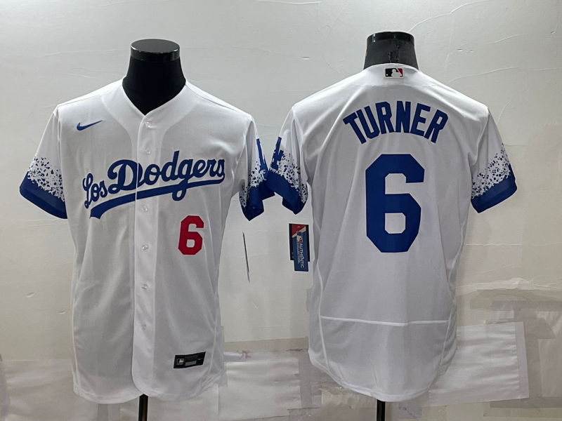 Los Angeles Dodgers #6 Trea Turner White 2022 City Connect Flex Base Stitched Jersey