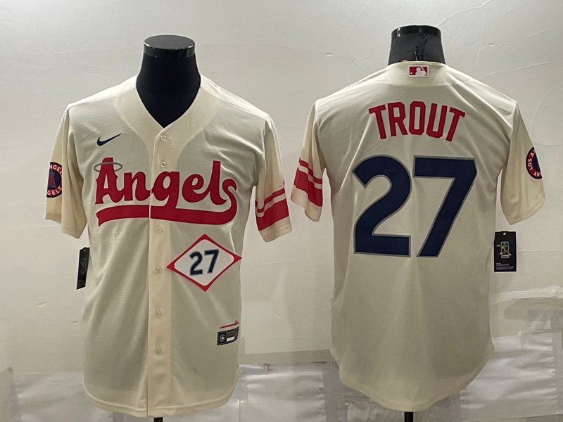 Los Angeles Angels #27 Mike Trout Number Cream 2022 City Connect Cool Base Stitched Jersey