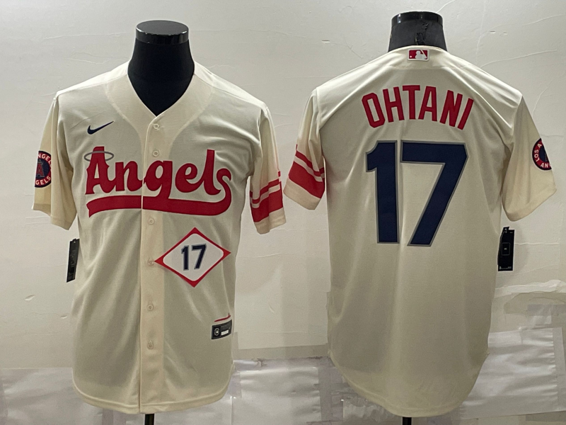 Los Angeles Angels #17 Shohei Ohtani Number Cream 2022 City Connect Cool Base Stitched Jersey