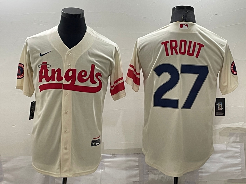 Los Angeles Angels #27 Mike Trout Cream 2022 City Connect Cool Base Stitched Jersey