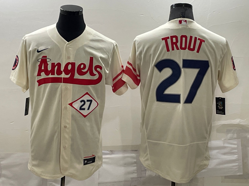 Los Angeles Angels #27 Mike Trout Number Cream 2022 City Connect Flex Base Stitched Jersey