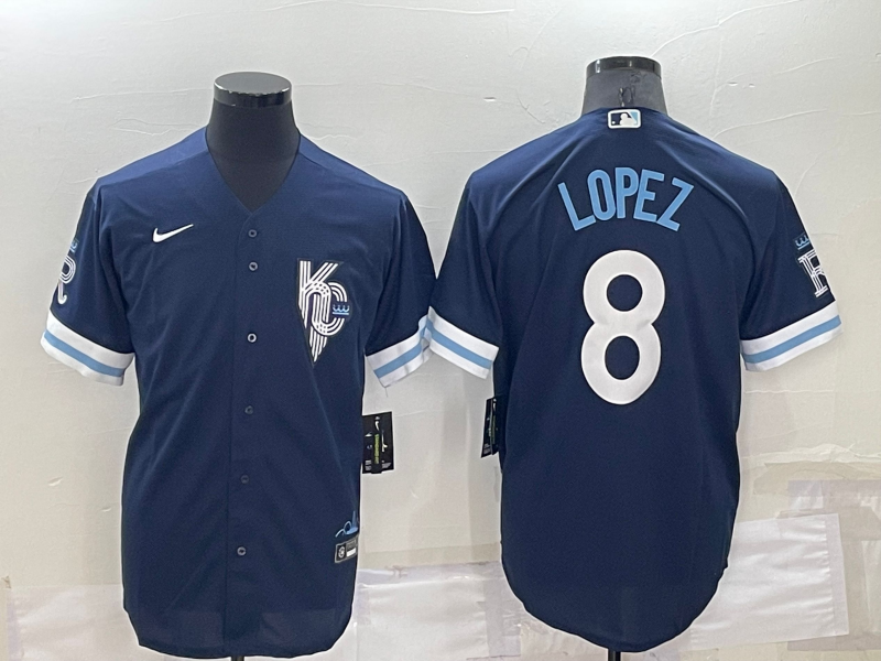 Kansas City Royals #8 Nicky Lopez 2022 Navy Blue City Connect Cool Base Stitched Jersey