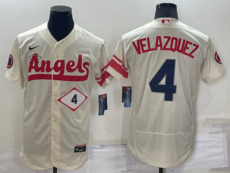 Los Angeles Angels #4 Andrew Velazquez Number Cream 2022 City Connect Flex Base Stitched Jersey