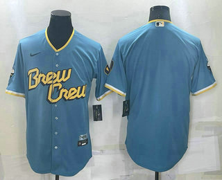 Milwaukee Brewers Blank Blue 2022 City Connect Cool Base Stitched Jersey