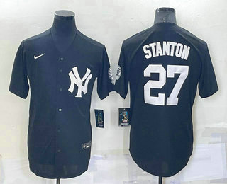 New York Yankees #27 Giancarlo Stanton Black Stitched Nike Cool Base Throwback Jersey
