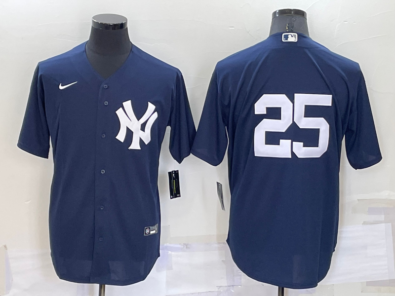 New York Yankees #25 Gleyber Torres No Name Navy Blue Throwback Stitched Cool Base Nike Jersey