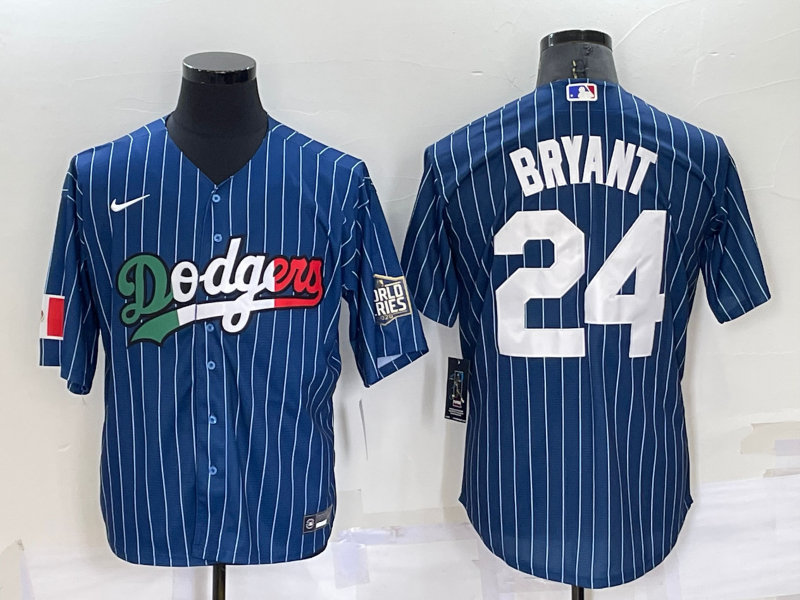 Los Angeles Dodgers #24 Kobe Bryant Navy Blue Pinstripe 2020 World Series Cool Base Nike Jersey