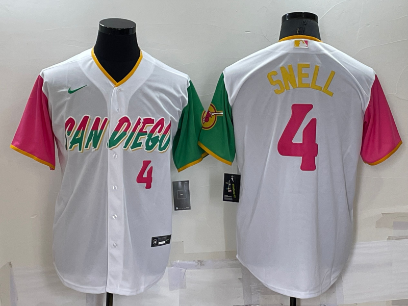 San Diego Padres #4 Blake Snell Number White 2022 City Connect Cool Base Stitched Jersey