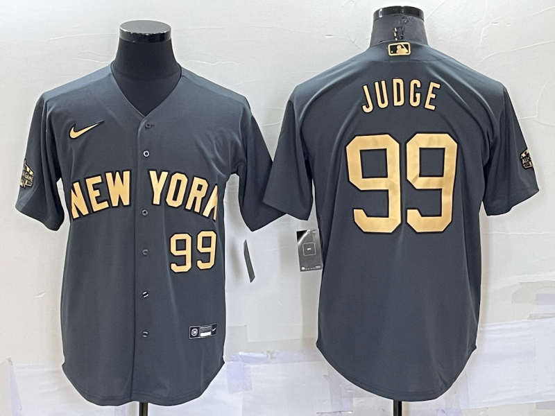 New York Yankees #99 Aaron Judge Number Grey 2022 All Star Stitched Cool Base Nike Jersey - Click Image to Close