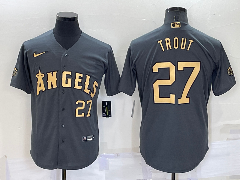 Los Angeles Angels #27 Mike Trout Number Grey 2022 All Star Stitched Cool Base Nike Jersey