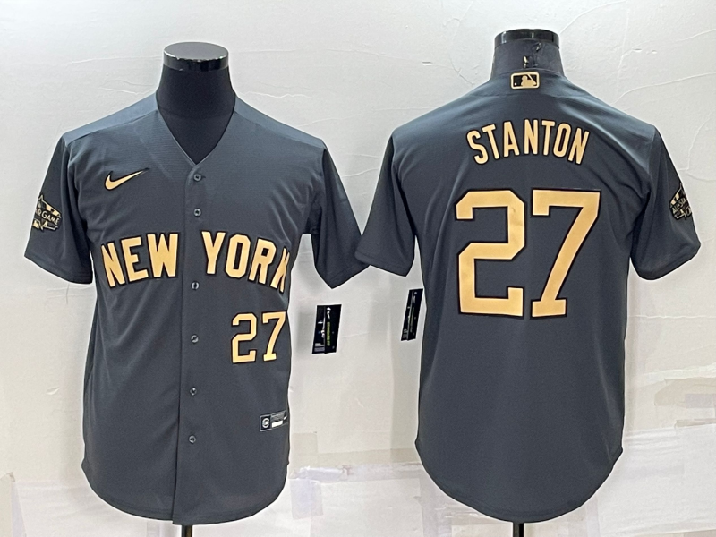 New York Yankees #27 Giancarlo Stanton Number Grey 2022 All Star Stitched Cool Base Nike Jersey