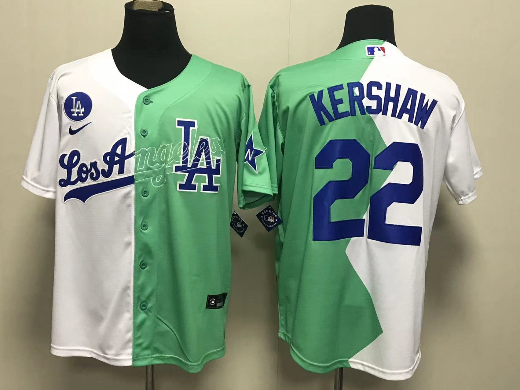 Los Angeles Dodgers #22 Clayton Kershaw White Green 2022 Celebrity Softball Game Cool Base Jersey