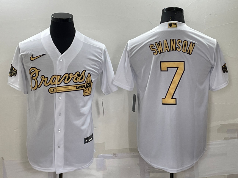 Atlanta Braves #7 Dansby Swanson White 2022 All Star Stitched Cool Base Nike Jersey