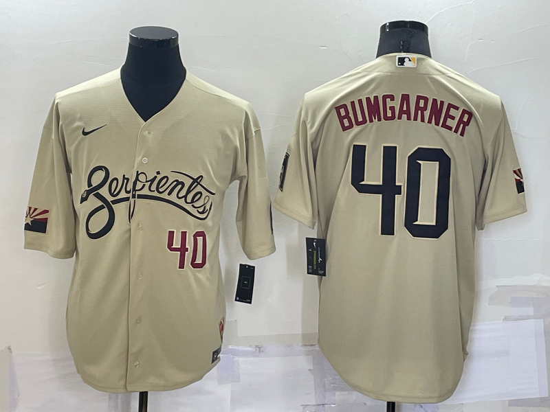 Arizona Diamondback #40 Madison Bumgarner Number Gold 2021 City Connect Stitched Cool Base Nike Jers