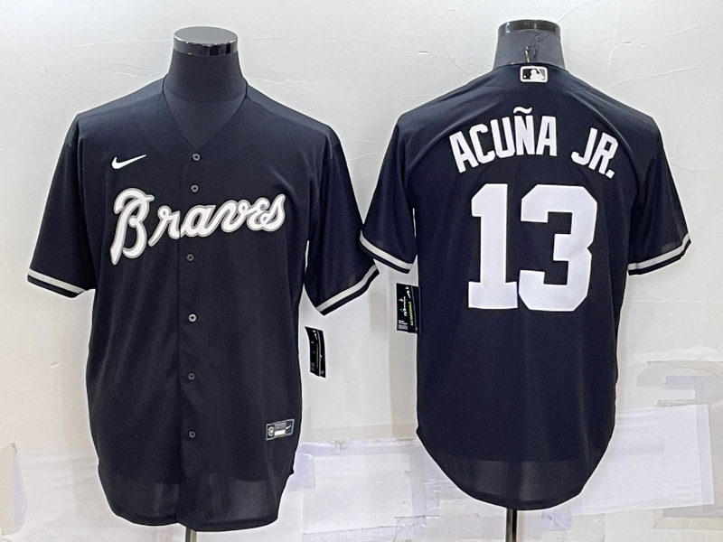 Atlanta Braves #13 Ronald Acuna Jr Black Turn Back The Clock Stitched Cool Base Jersey