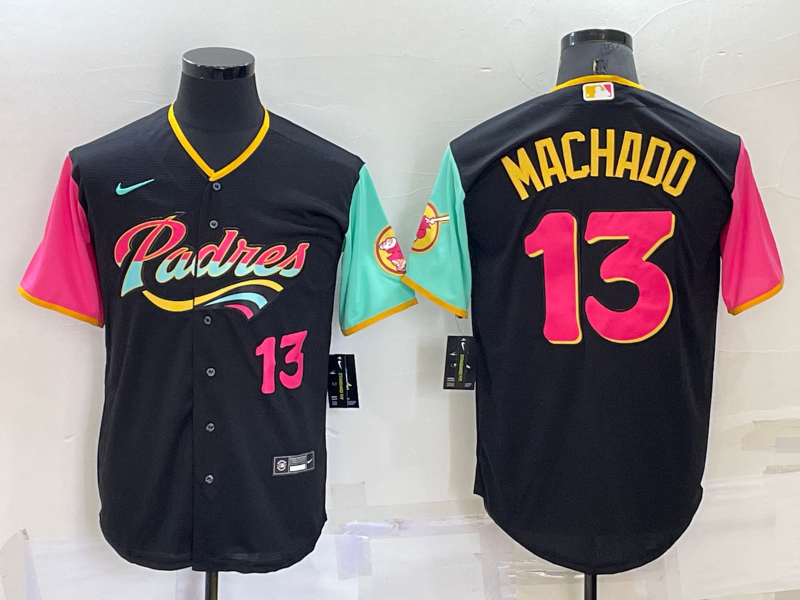 San Diego Padres #13 Manny Machado Black Number 2022 City Connect Cool Base Stitched Jersey