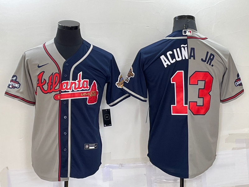 Atlanta Braves #13 Ronald Acuna Jr Grey Navy Blue Two Tone Stitched Nike Jersey