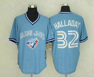 Toronto Blue Jays #32 Roy Halladay Light Blue Pullover Stitched MLB Throwback Jersey By Mitchell & N