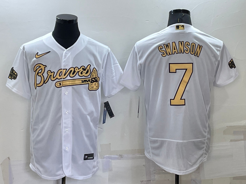 Atlanta Braves #7 Dansby Swanson White 2022 All Star Stitched Flex Base Nike Jersey