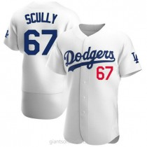 Los Angeles Dodgers #67 Vin Scully White Stitched MLB Flex Base Nike Jersey
