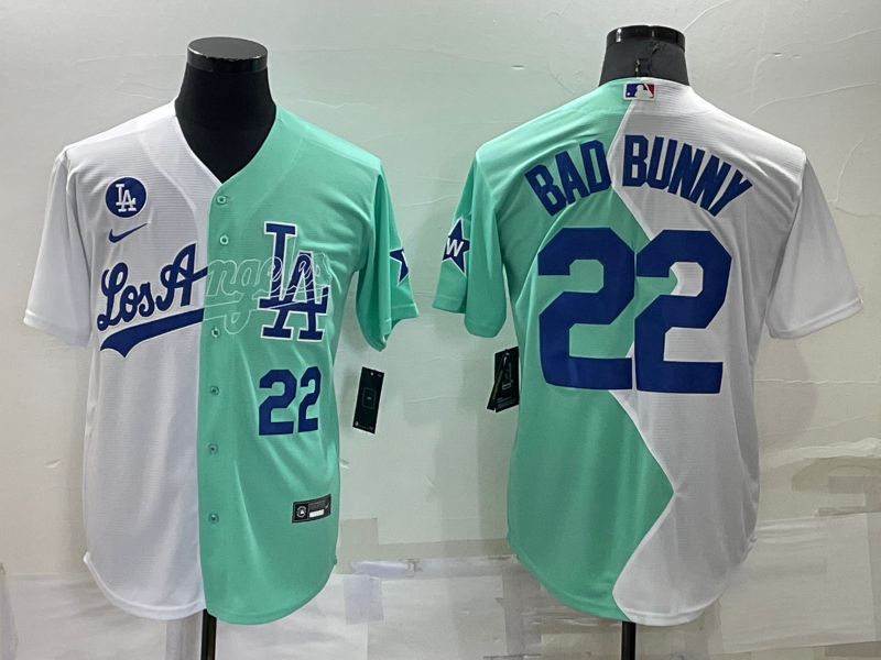 Los Angeles Dodgers #22 Bad Bunny White Green Number 2022 Celebrity Softball Game Cool Base Jersey