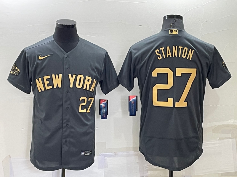 New York Yankees #27 Giancarlo Stanton Number Grey 2022 All Star Stitched Flex Base Nike Jersey