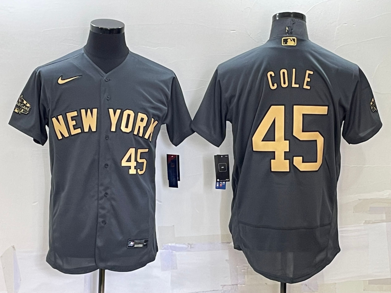 New York Yankees #45 Gerrit Cole Number Grey 2022 All Star Stitched Flex Base Nike Jersey