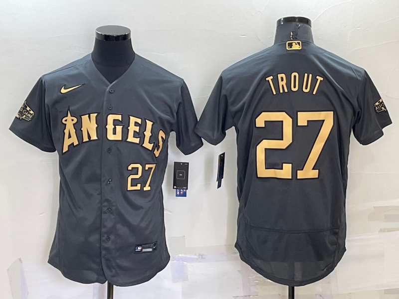 Los Angeles Angels #27 Mike Trout Number Grey 2022 All Star Stitched Flex Base Nike Jersey