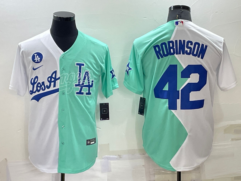 Los Angeles Dodgers #42 Jackie Robinson White Green Two Tone 2022 Celebrity Softball Game Cool Base