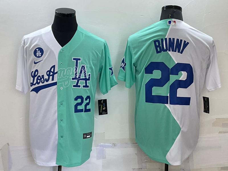 Los Angeles Dodgers #22 Bad Bunny White Green 2022 All Star Cool Base Stitched Baseball Jersey
