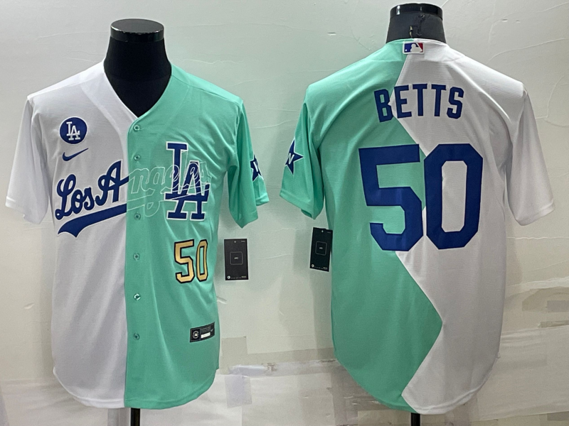 Los Angeles Dodgers #50 Mookie Betts White Green Number 2022 Celebrity Softball Game Cool Base Jerse
