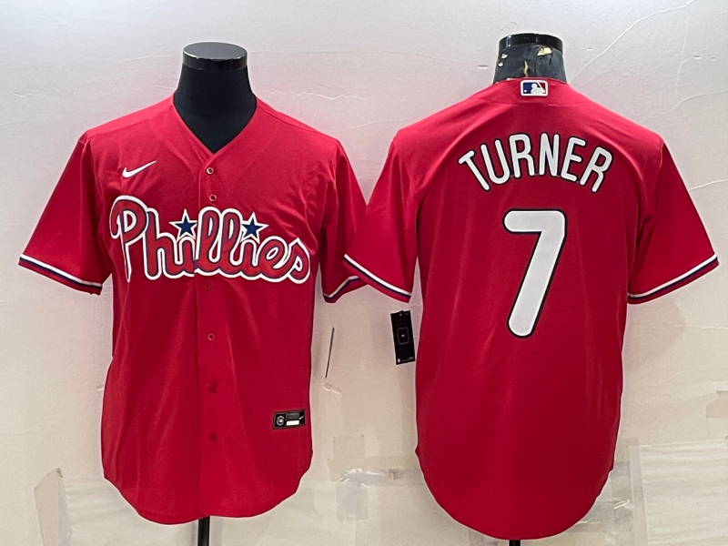 Philadelphia Phillies #7 Trea Turner Red Cool Base Stitched Baseball Jersey