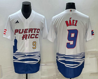 Puerto Rico Baseball Team #9 Javier Baez Number White 2023 World Baseball Classic Stitched Jerseys