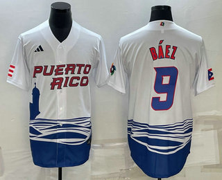 Puerto Rico Baseball Team #9 Javier Baez White 2023 World Baseball Classic Stitched Jersey