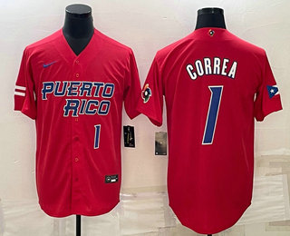 Puerto Rico Baseball Team #1 Carlos Correa Number 2023 Red World Baseball Classic Stitched Jersey