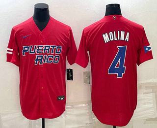 Puerto Rico Baseball Team #4 Yadier Molina 2023 Red World Baseball Classic Stitched Jerseys