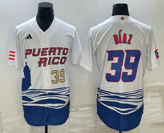Puerto Rico Baseball Team #39 Edwin Diaz Number 2023 White World Baseball Classic Stitched Jersey
